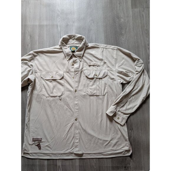Cabelas Mens XL Tan Soft Long Sleeve ButtonUp Fishing Shirt Pockets Outdoor Gear - Picture 3 of 8